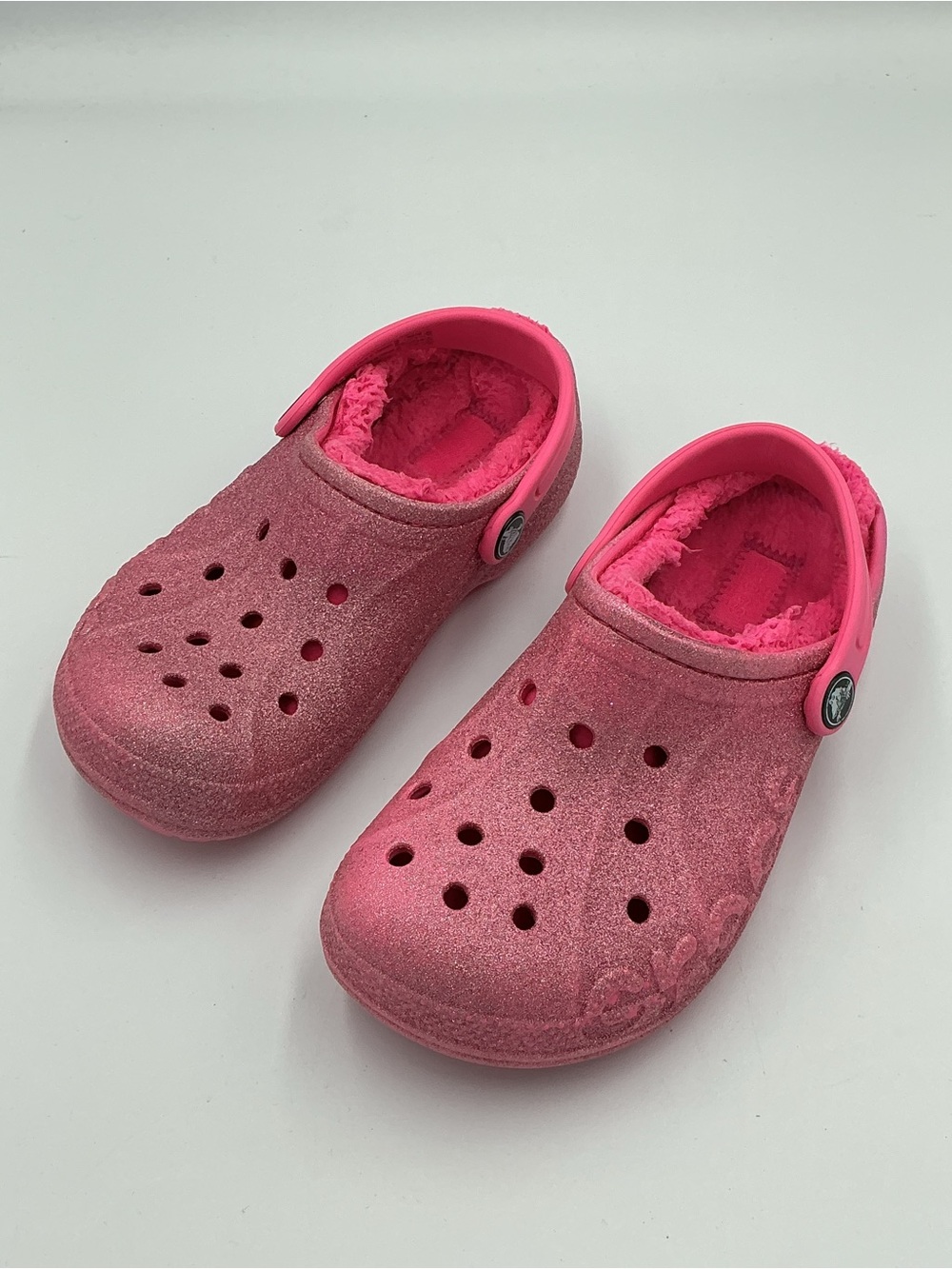 Crocs Youth Classic Lined Pink Clog Sparkle Size C13 #207656 Slip On Glitter